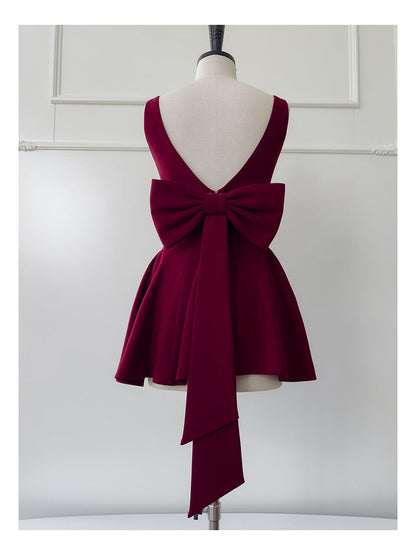 Lindos vestidos de fiesta formales de verano para octavo grado, corte A, escote cuadrado, color burdeos, cortos, para escuela secundaria, DH91