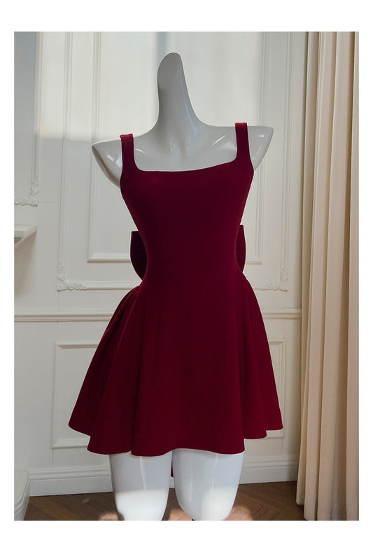 Lindos vestidos de fiesta formales de verano para octavo grado, corte A, escote cuadrado, color burdeos, cortos, para escuela secundaria, DH91