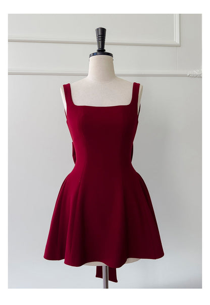 Lindos vestidos de fiesta formales de verano para octavo grado, corte A, escote cuadrado, color burdeos, cortos, para escuela secundaria, DH91