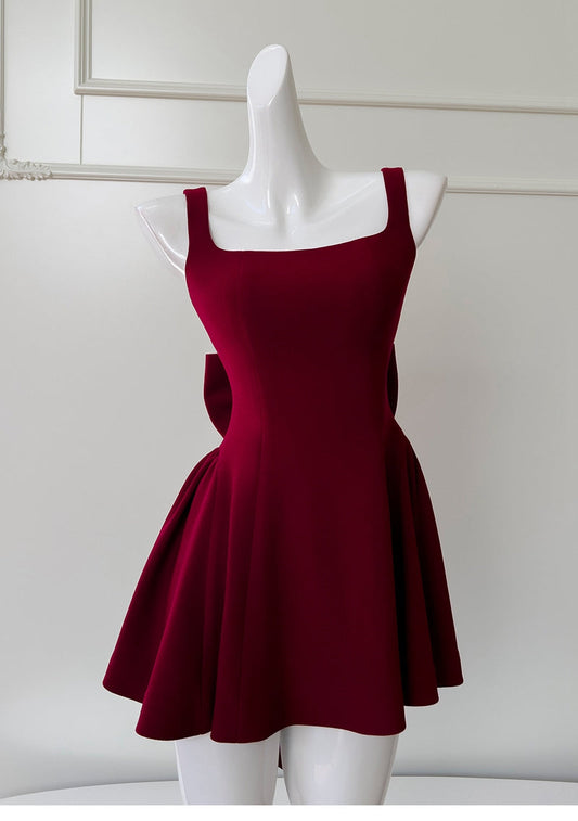 Lindos vestidos de fiesta formales de verano para octavo grado, corte A, escote cuadrado, color burdeos, cortos, para escuela secundaria, DH91