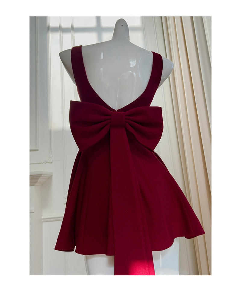 Lindos vestidos de fiesta formales de verano para octavo grado, corte A, escote cuadrado, color burdeos, cortos, para escuela secundaria, DH91