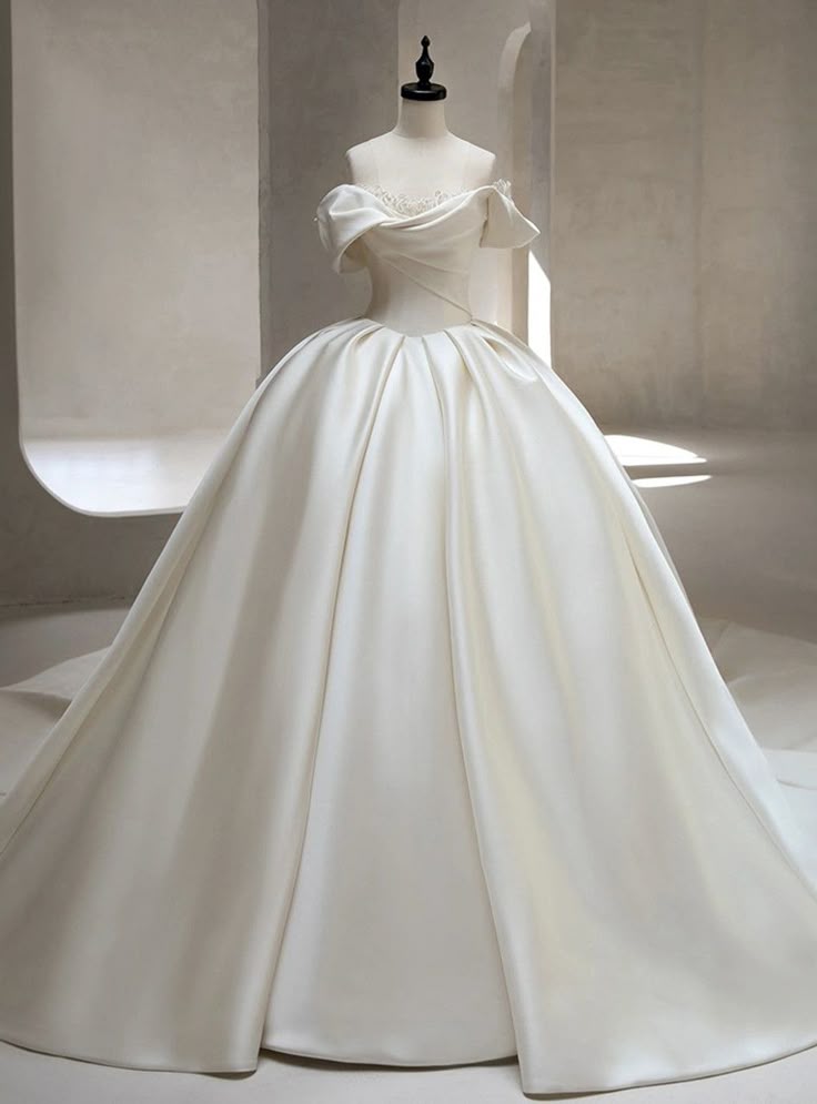 Vestido de novia princesa, vestido de baile, hombros descubiertos, blanco, manga corta, largo, elegante, DH922