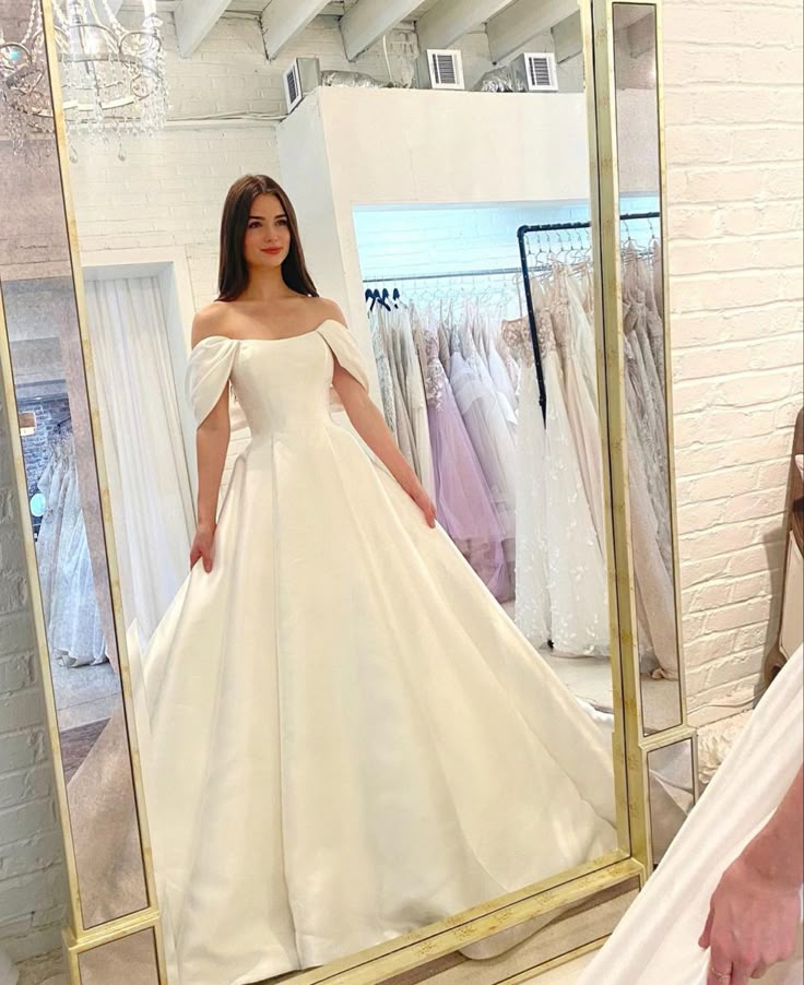 Vestido de novia princesa, vestido de baile, hombros descubiertos, blanco, manga corta, largo, elegante, DH925
