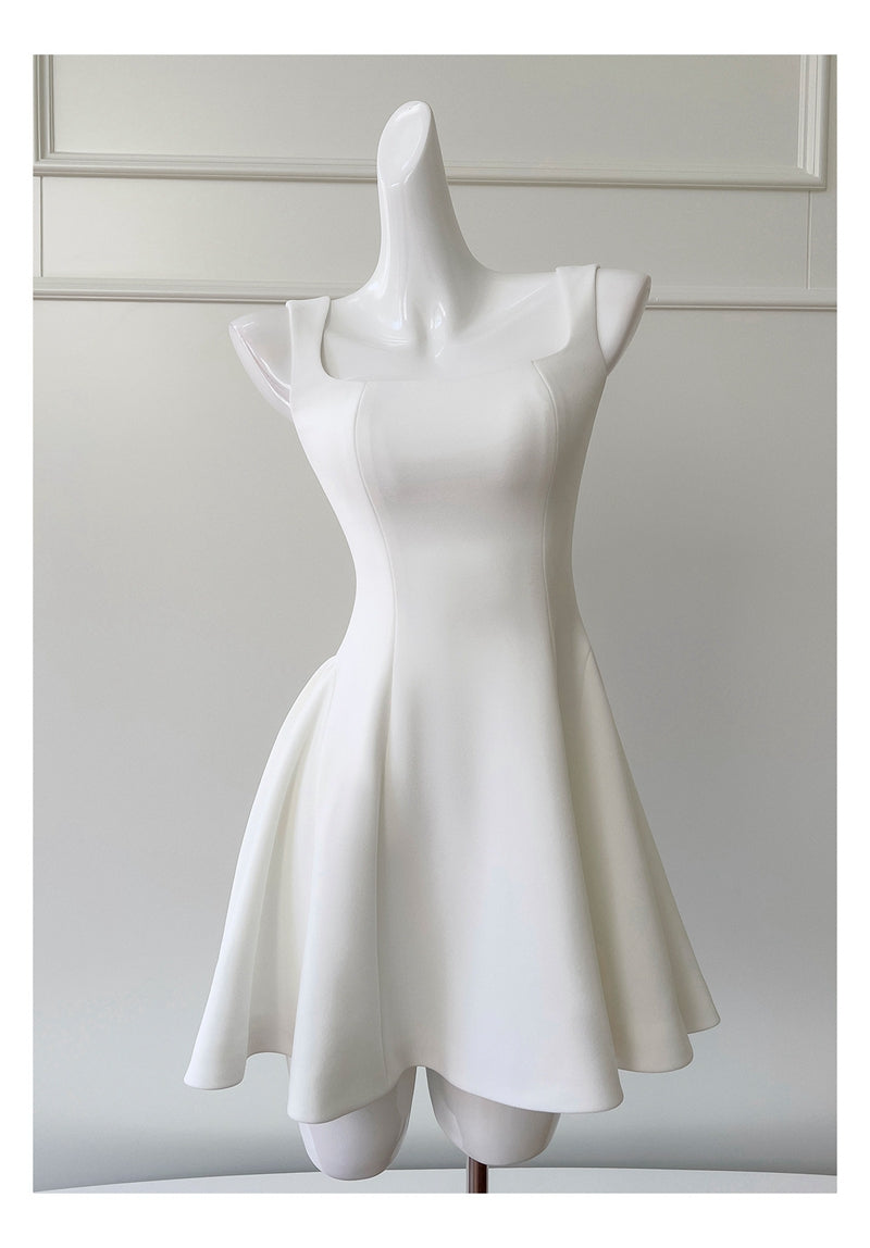Lindos vestidos de fiesta blancos cortos con escote cuadrado y corte A para octavo grado, vestido de verano para escuela secundaria, atuendos para fiesta de bienvenida DH92