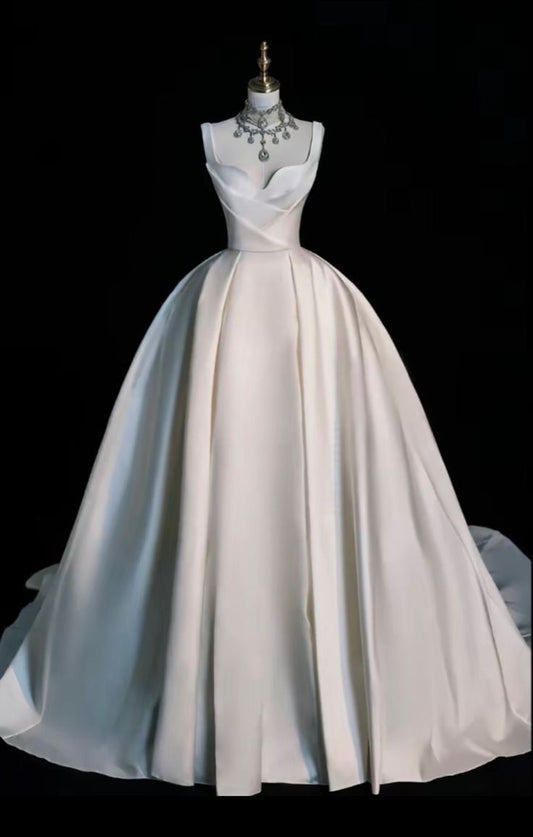 Vestido de novia princesa, corte corazón, sin mangas, satén blanco, elegante, DH933