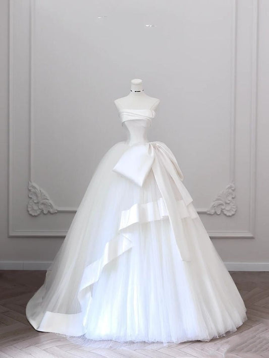 Vestido de novia atemporal, vestido de fiesta sin tirantes de tul blanco, vestidos de novia largos, elegantes vestidos de novia DH937
