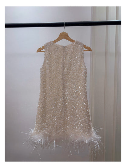 Bonitos vestidos de fiesta de verano para octavo grado, corte A, escote redondo, cortos, con lentejuelas blancas, estilo hoco, DH93