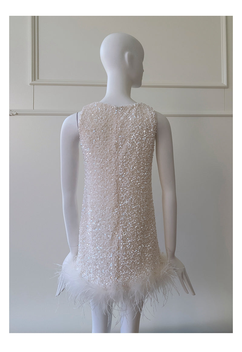 Bonitos vestidos de fiesta de verano para octavo grado, corte A, escote redondo, cortos, con lentejuelas blancas, estilo hoco, DH93