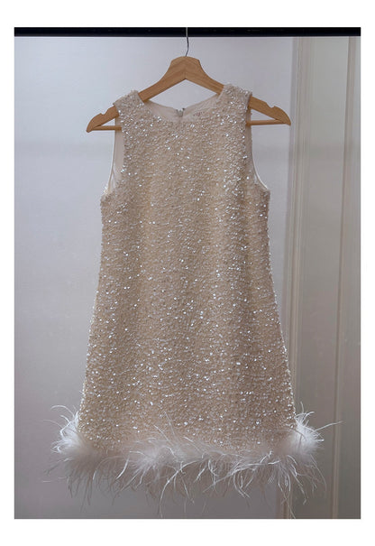 Bonitos vestidos de fiesta de verano para octavo grado, corte A, escote redondo, cortos, con lentejuelas blancas, estilo hoco, DH93