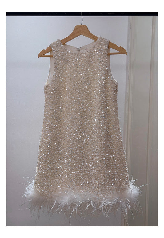 Bonitos vestidos de fiesta de verano para octavo grado, corte A, escote redondo, cortos, con lentejuelas blancas, estilo hoco, DH93