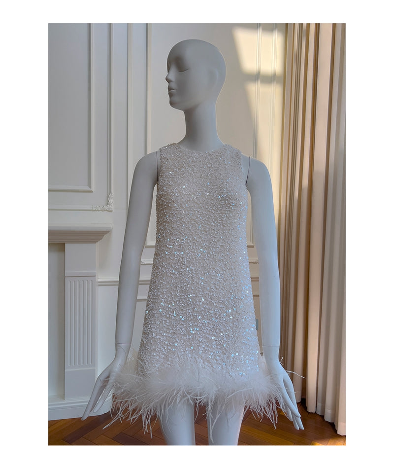 Bonitos vestidos de fiesta de verano para octavo grado, corte A, escote redondo, cortos, con lentejuelas blancas, estilo hoco, DH93