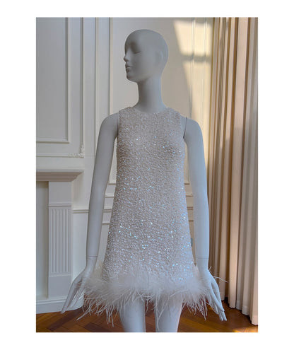 Bonitos vestidos de fiesta de verano para octavo grado, corte A, escote redondo, cortos, con lentejuelas blancas, estilo hoco, DH93