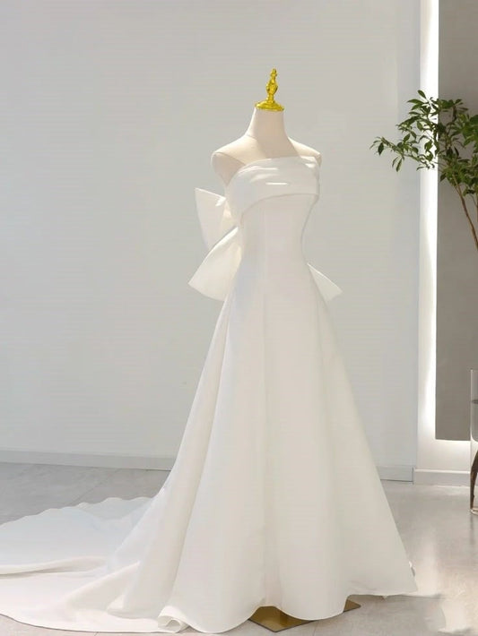 Vestido de novia princesa, vestido de baile, sin tirantes, sin mangas, de satén blanco, bonitos vestidos de novia DH940