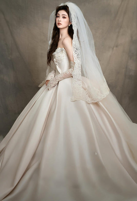 Vestido de novia princesa, corte corazón, sin mangas, satén rosa claro, bonitos vestidos de novia DH943