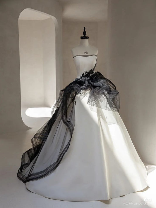 Vestido de novia princesa, corte corazón, sin mangas, satén, tul negro, bonitos vestidos de novia DH945