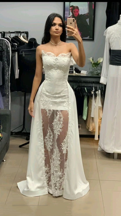 Vestido de novia princesa, corte corazón, sin mangas, encaje, blanco, bonitos vestidos de novia DH955