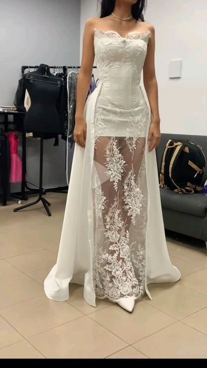 Vestido de novia princesa, corte corazón, sin mangas, encaje, blanco, bonitos vestidos de novia DH955