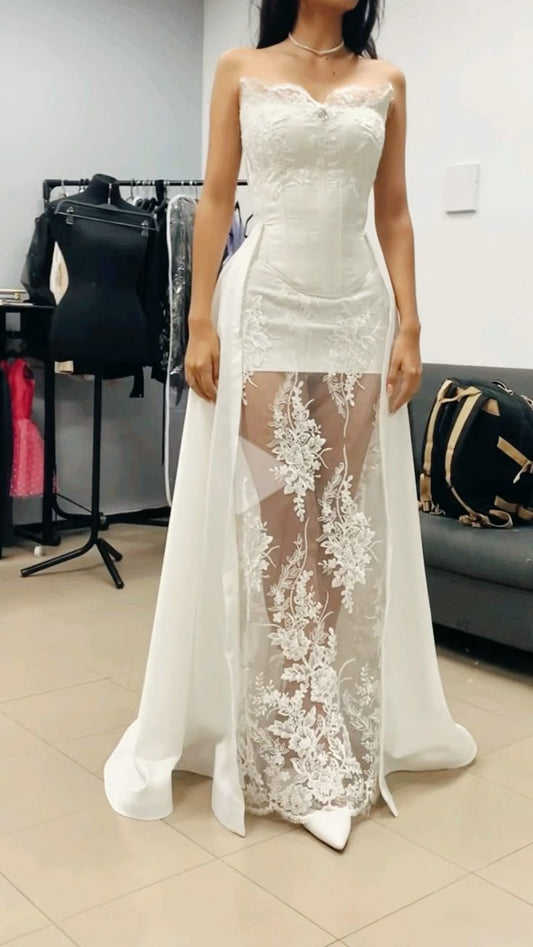 Vestido de novia princesa, corte corazón, sin mangas, encaje, blanco, bonitos vestidos de novia DH955