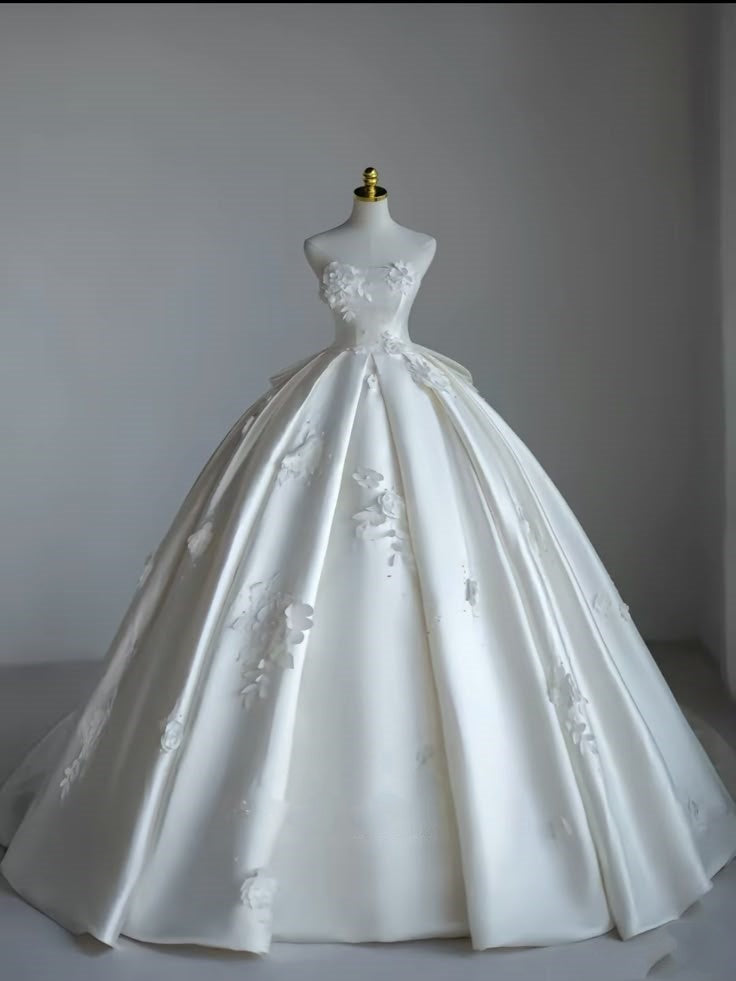 Vestido de novia único, vestido de baile, escote corazón, satén, sin mangas, blanco, vestidos de novia modestos DH963