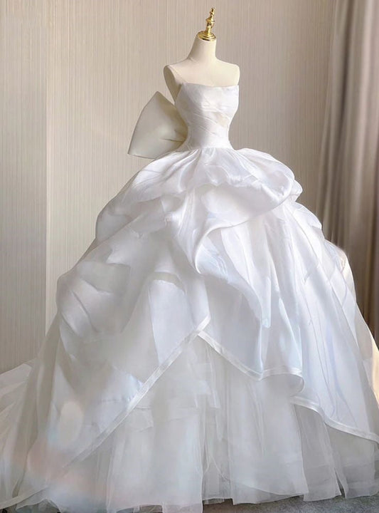 Vestido de novia único, vestido de baile, escote corazón, tul, sin mangas, blanco, vestidos de novia modestos, DH965