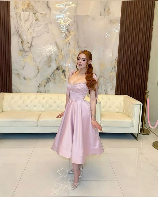 Elegante vestido de fiesta de satén rosa con escote en forma de A y escote en forma de corazón, ideal para celebrar cumpleaños número 20 y cumpleaños número 18, DH970