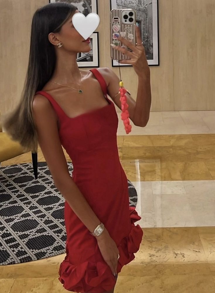 Hermoso vestido de fiesta corto de satén rojo con escote cuadrado para octavo grado, vestido de verano para escuela secundaria, traje de fiesta DH971