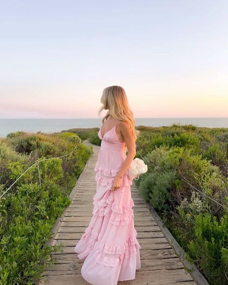 Elegante vestido de fiesta largo de gasa rosa con tirantes finos y corte en A, para verano, para 20 cumpleaños y 18 años, DH990