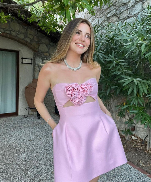 Pretty A Line Sweetheart Sleeveless Pink Satin Short Mini Formal 8th Grade Homecoming Dresses Summer Middle School Hoco Dress Homecoming Outfits DH994