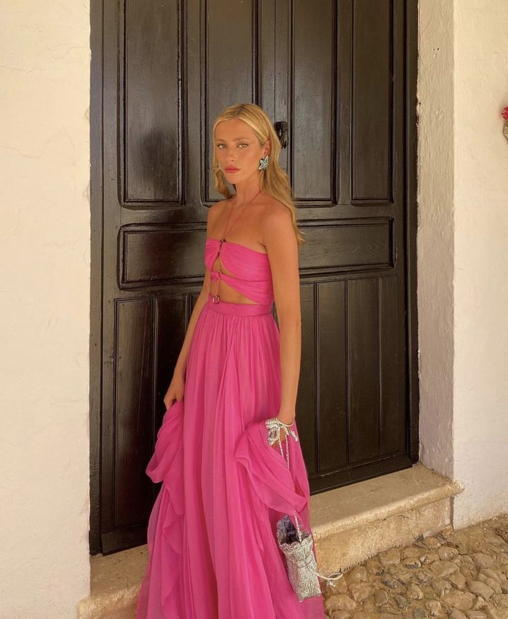Elegante vestido de fiesta largo de gasa rosa con cuello halter y corte en A, para verano, para cumpleaños número 22 y cumpleaños número 18, DH996