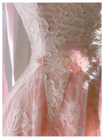 Lindos vestidos de fiesta formales de encaje rosa con escote cuadrado y corte A para octavo grado, vestido de verano para escuela secundaria, atuendos para fiesta de bienvenida DH99