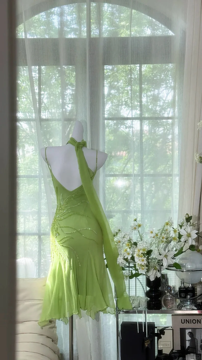 Romantic Green Exquisite Beaded Short Chiffon Homecoming Dress  Evening Dress Birthday Party Dress SH3432