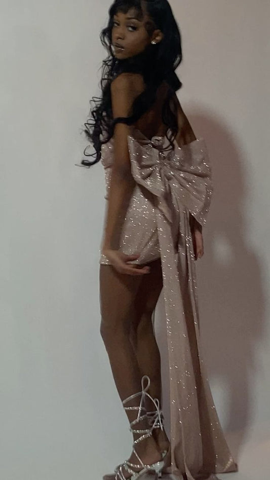 Vestido corto de verano con lentejuelas rosas, sexy, sin tirantes, para cumpleaños, minivestido de fiesta para 18 años, DP1036