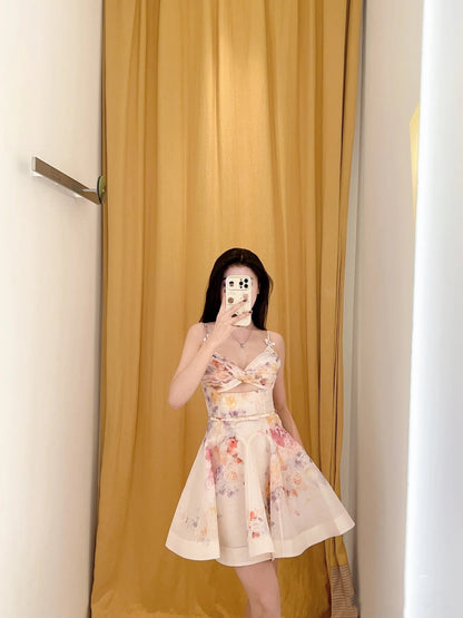 Vestido corto de verano con tirantes finos, sexy, con estampado floral rosa, para cumpleaños, para fiesta de 18 años, DP1051