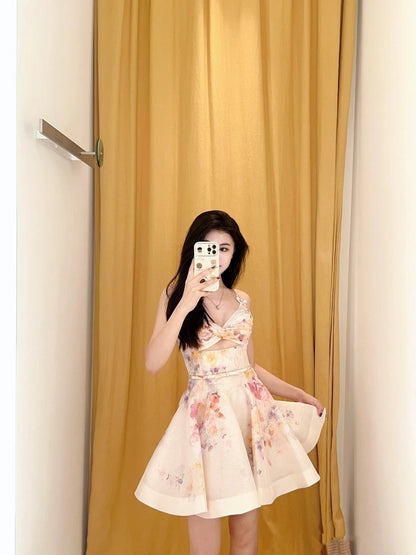 Vestido corto de verano con tirantes finos, sexy, con estampado floral rosa, para cumpleaños, para fiesta de 18 años, DP1051
