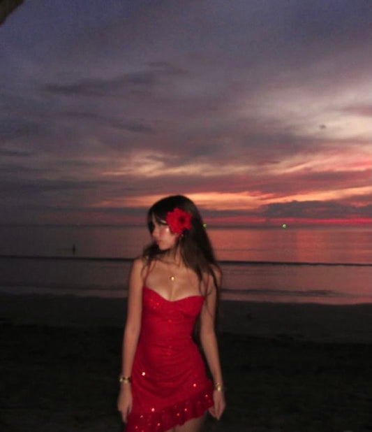 Vestido corto de verano con tirantes finos y lentejuelas rojas, vestido de fiesta de cumpleaños, minivestido de fiesta para 18 años, DP1089