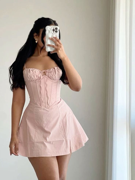 Vestido corto rosa de verano con tirantes finos y corte en A para cumpleaños, vestido Hoco, minivestido de fiesta para 18 cumpleaños, DP1098