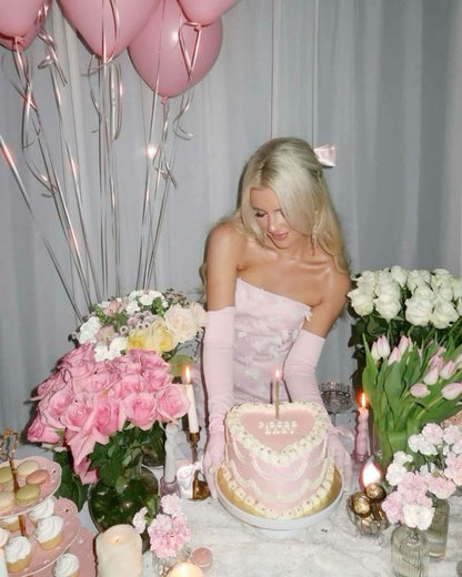 Vestido corto de verano de satén rosa, sin tirantes, estilo Hoco, para cumpleaños, para fiesta de 19 años, DP1116
