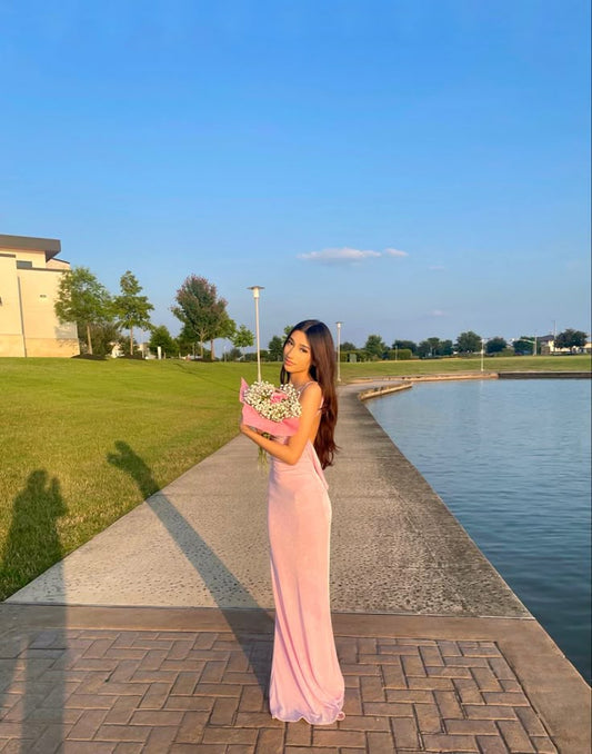 Vestido de fiesta de sirena sexy de satén rosa, largo, sin espalda, para cumpleaños, atuendo de verano para niña pequeña, DP1118
