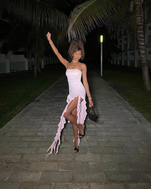 Elegant Sheath Pink Strapless Long Birthday Dress Prom Dress Baddie Summer 20th Birthday Outfit DP1121