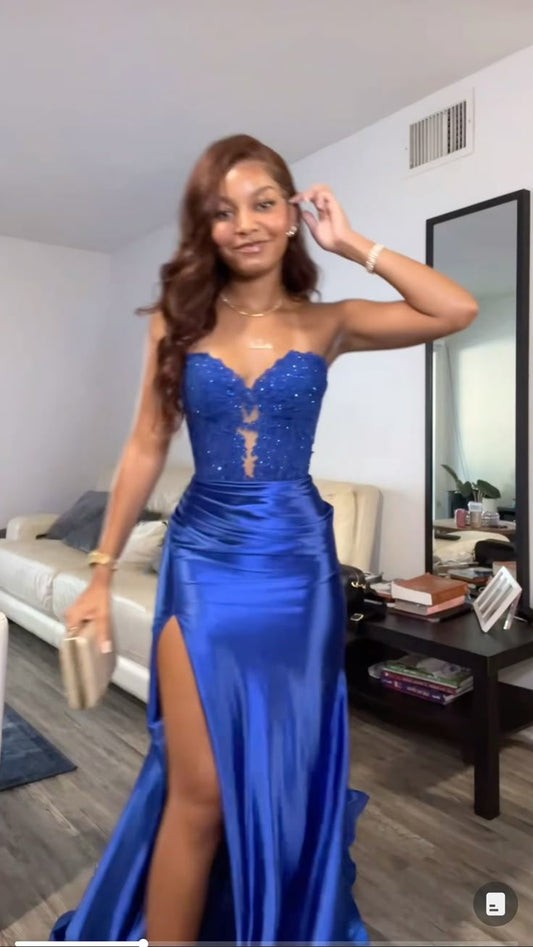 Elegant Sheath Royal Blue Sweetheart Long Birthday Dress Prom Dress Baddie Summer 20th Birthday Outfit DP1122
