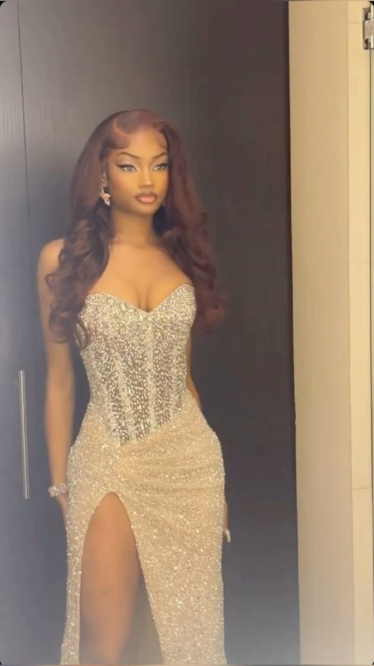 Elegant Mermaid Spaghetti Straps Sequin Slit Long Birthday Dress Prom Dress Baddie Summer 20th Birthday Outfit DP1124