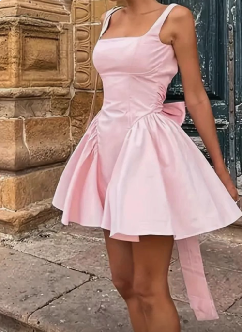 Vestido camisola elegante de verano sin mangas con lazo en la espalda y escote cuadrado, vestido de cumpleaños, minivestido de cóctel para 19.º cumpleaños, DP1138