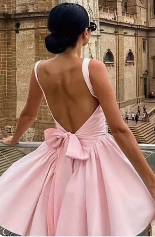 Vestido camisola elegante de verano sin mangas con lazo en la espalda y escote cuadrado, vestido de cumpleaños, minivestido de cóctel para 19.º cumpleaños, DP1138