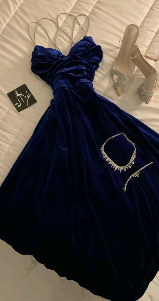 Vestido azul rey de verano con tirantes finos y corte en A para 18 cumpleaños, vestido Hoco, atuendo para fiesta de 15 cumpleaños, DP1146