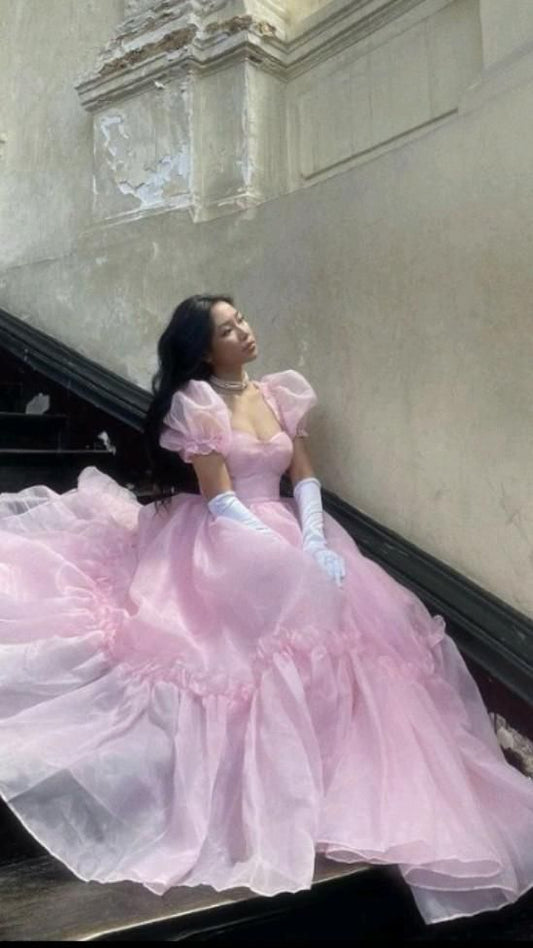 Impresionante vestido de fiesta largo rosa con escote corazón, vestido de cumpleaños, atuendo de fiesta DP955