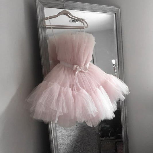 Vestido corto de verano de tul rosa sin tirantes para 20 cumpleaños, vestido Hoco, minivestido de fiesta para 18 cumpleaños, DP1153