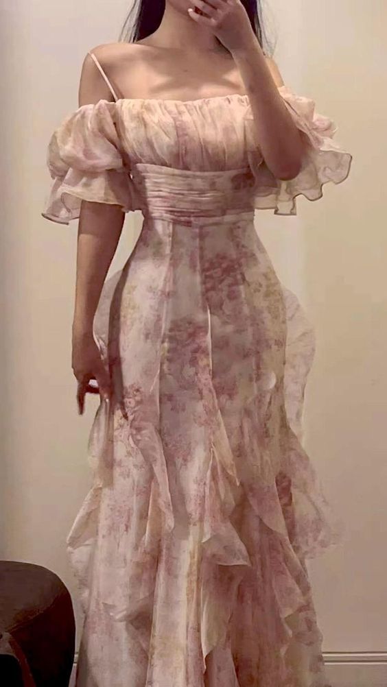 Impresionante vestido largo con tirantes finos y estampado floral rosa para fiesta de cumpleaños número 21, DP1157