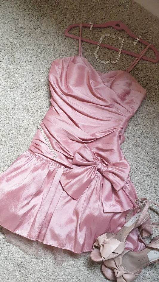 Vestido corto de satén rosa con tirantes finos, sexy, para cumpleaños, para verano, para fiesta de 18 años, DP1170