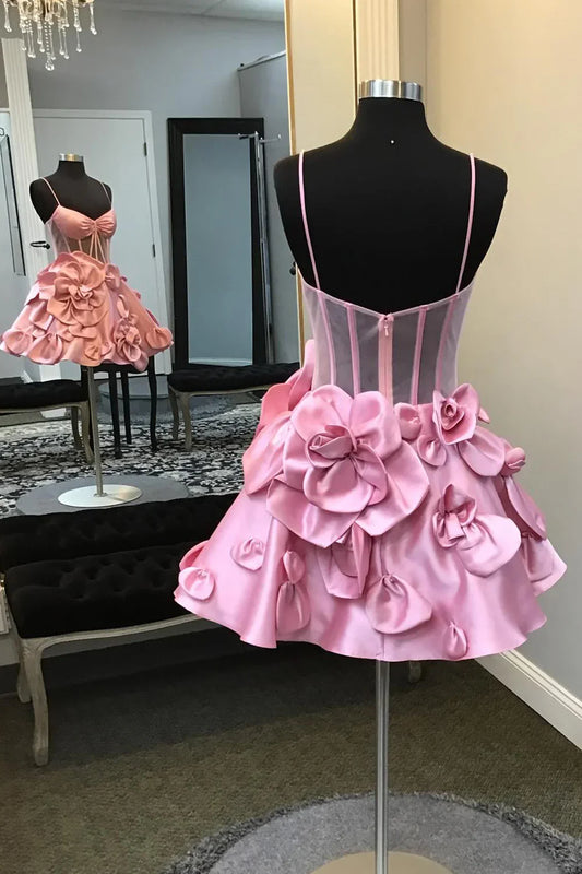 Vestido corto de satén rosa con tirantes finos para fiesta de verano, ideal para 20 cumpleaños, 18 cumpleaños, DP1172