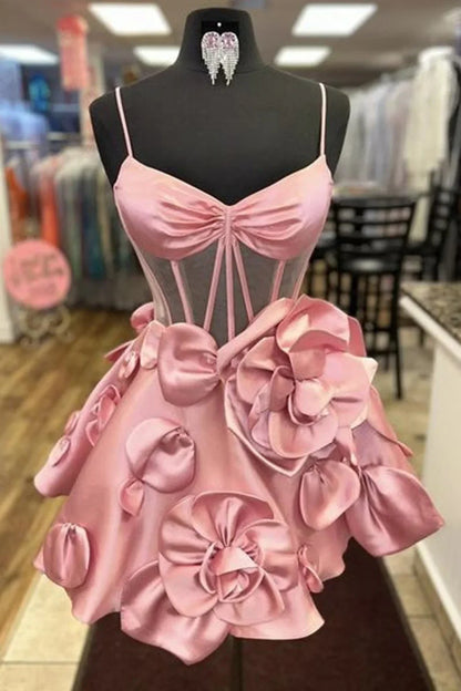 Vestido corto de satén rosa con tirantes finos para fiesta de verano, ideal para 20 cumpleaños, 18 cumpleaños, DP1172